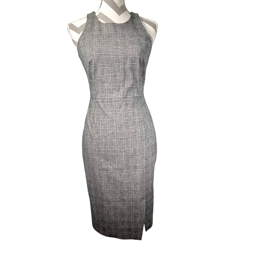 Banana Republic Grey Glen Plaid Sleeveless Sheath Dress Size 2 Office New